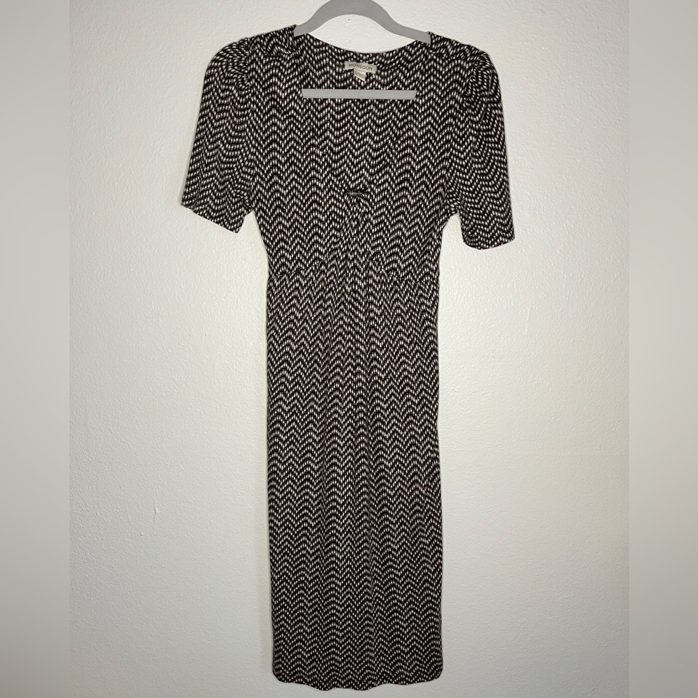 Monsoon Brown & Cream Geo Print Midi Dress - Size 6 (US)